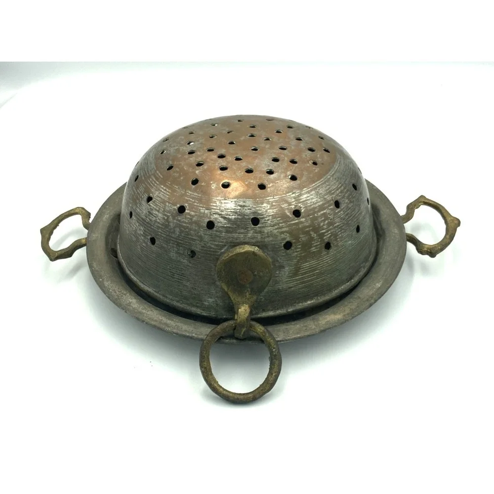 Vintage‎ Egg Poacher Escargot Pan Steamer Colander Sieve Copper & Metal